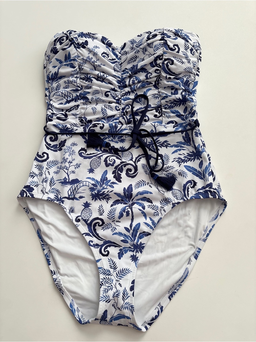 Tommy Bahama Swim Suit One Piece Terrazzo Tile Bandeau Mountain Bluebell NWOT 14